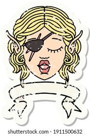 Retro Tattoo Style elf rogue character face with banner
