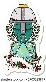 Retro Tattoo Style half orc fighter with natural 20 dice roll