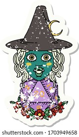 Retro Tattoo Style half orc witch with natural twenty dice roll