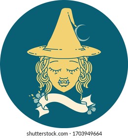 Retro Tattoo Style half orc witch character face