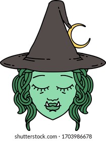 Retro Tattoo Style half orc witch character face