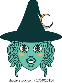 Retro Tattoo Style half orc witch character face