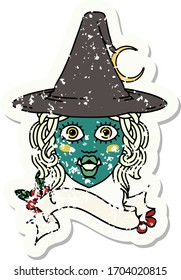Retro Tattoo Style half orc witch character face
