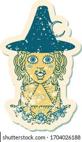 Retro Tattoo Style half orc witch with natural twenty dice roll
