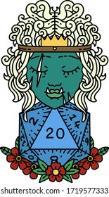 Estilo de tatuaje retro mitad o bárbaro con 2 dados natural rollo