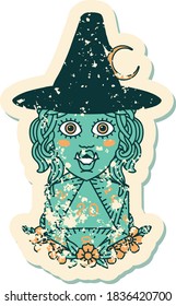 Retro Tattoo Style half orc witch with natural twenty dice roll