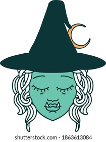 Retro Tattoo Style half orc witch character face