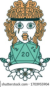 Retro Tattoo Style human barbarian with natural twenty dice roll