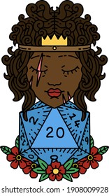 Retro Tattoo Style human barbarian with natural twenty dice roll