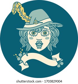 Retro Tattoo Style human bard character face
