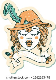 Retro Tattoo Style human bard character face
