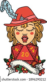 Retro Tattoo Style human bard with natural 20 dice roll