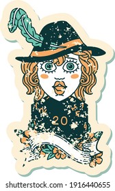 Retro Tattoo Style human bard with natural 20 dice roll