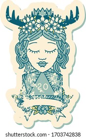 Retro Tattoo Style human druid with natural twenty roll