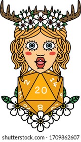 Retro Tattoo Style human druid with natural twenty dice roll