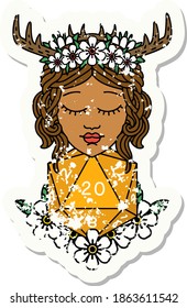 Retro Tattoo Style human druid with natural twenty dice roll