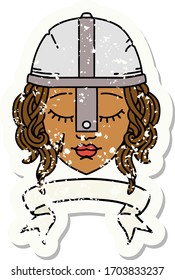Retro Tattoo Style human fighter character with scroll banner