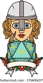 Retro Tattoo Style human fighter with natural 20 roll