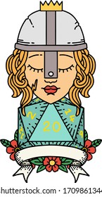 Retro Tattoo Style human fighter with natural 20 roll