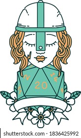 Retro Tattoo Style human fighter with natural 20 roll