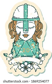 Retro Tattoo Style human fighter with natural 20 roll