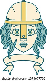 Retro Tattoo Style human fighter character with scroll banner