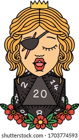Retro Tattoo Style human rogue with natural twenty dice roll