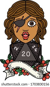 Retro Tattoo Style human rogue with natural twenty dice roll