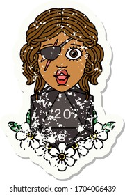 Retro Tattoo Style human rogue with natural twenty dice roll