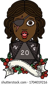 Retro Tattoo Style human rogue with natural twenty dice roll