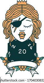 Retro Tattoo Style human rogue with natural 20 dice roll