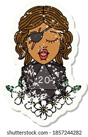 Retro Tattoo Style human rogue with natural twenty dice roll
