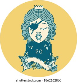 Retro Tattoo Style human rogue with natural twenty dice roll