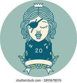 Retro Tattoo Style human rogue with natural 20 dice roll
