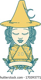 Retro Tattoo Style human witch with natural twenty dice roll
