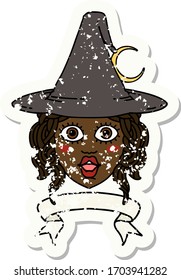 Retro Tattoo Style human witch character with banner