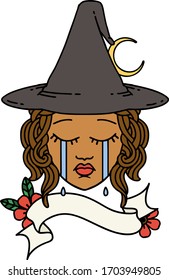 Retro Tattoo Style human witch character face