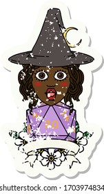 Retro Tattoo Style human witch with natural twenty dice roll