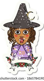 Retro Tattoo Style human witch with natural twenty dice roll
