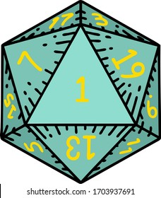 Retro Tattoo Style natural 1 D20 dice roll