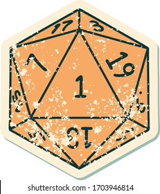 Retro Tattoo Style natural 1 D20 dice roll