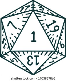 Retro Tattoo Style natural 1 D20 dice roll
