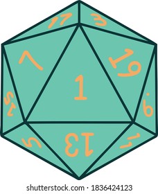 Retro Tattoo Style natural 1 D20 dice roll