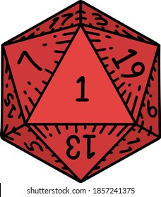 Retro Tattoo Style natural 1 D20 dice roll