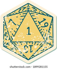 Retro Tattoo Style natural 1 D20 dice roll