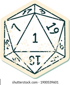 Retro Tattoo Style natural 1 D20 dice roll