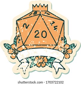 Retro Tattoo Style natural 20 critical hit D20 dice roll