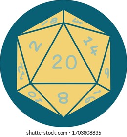 Retro Tattoo Style natural 20 D20 dice roll