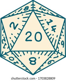 Retro Tattoo Style natural 20 D20 dice roll