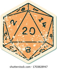 Retro Tattoo Style natural 20 D20 dice roll